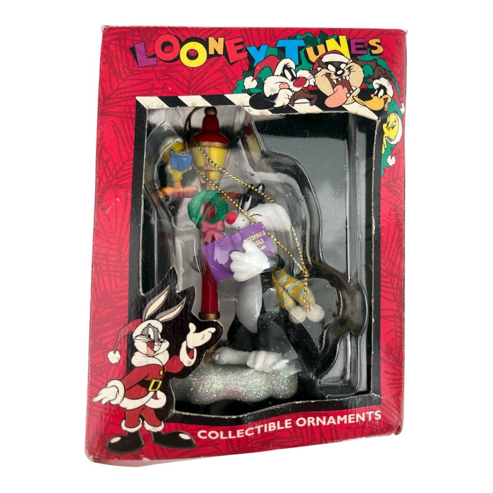 1990s Matrix Looney Tunes Sylvester Cat & Tweety Bird Christmas Ornament w/ Box